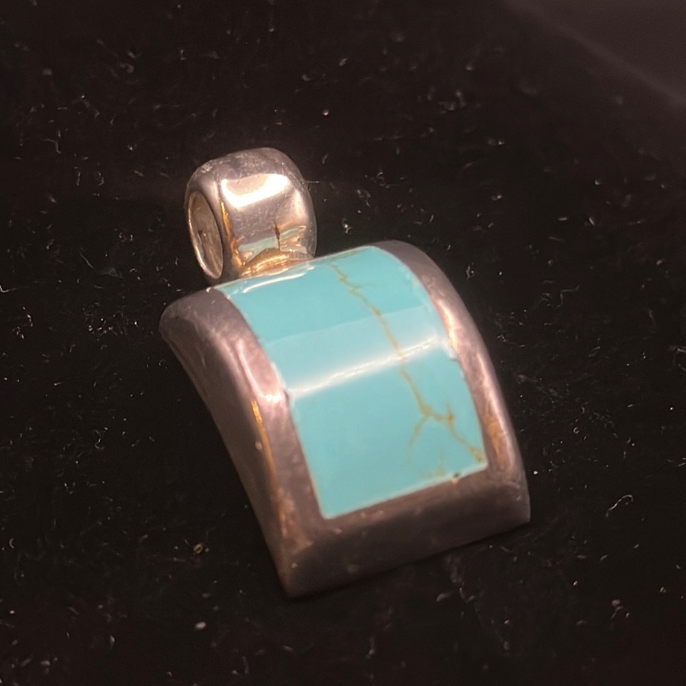 Sterling Turquoise Crescent Pendant Mexico